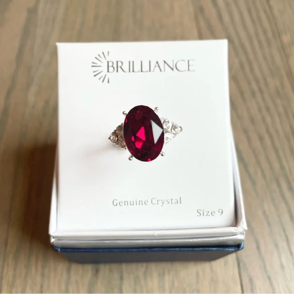 Red and silver genuine Crystal size 9 ring